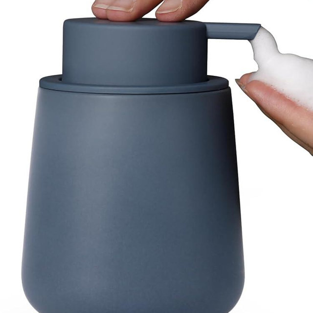 INGOFIN Ceramic Foaming Soap Dispenser - 12 oz Foam Hand Soap Dispenser Bathroom, Ceramic Dish Soap Modern Dispenser with Pump for Kitchen, Matte Blue