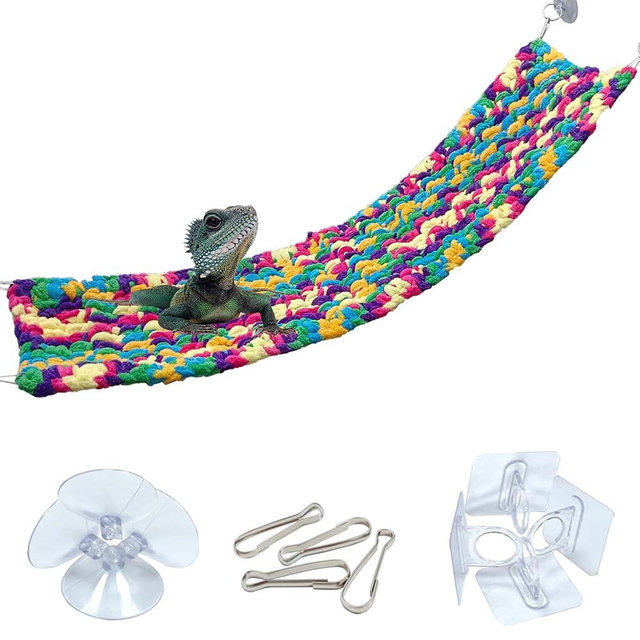 QWR 30" x 7" Upgraded Soft Reptile Hammock,Lengthened Thicker Bearded Dragon Tank Hammock Swing Hanging with Strong-Adhesive Hooks,Breathable Hammock for Bearded Dragon Lizard Gecko(Rectangular)
