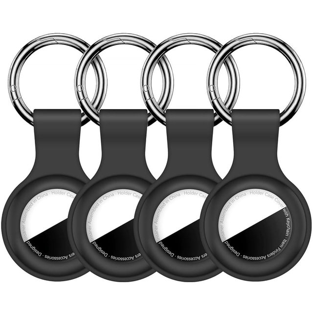 Linsaner [4 Pack] Holder for AirTag 2nd Gen (2026) & 1st Gen, Silicone Case Keychain Key Ring, Protective Cover for Apple for Air Tags, GPS Finder Accessories, Black