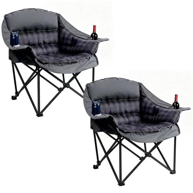 Pcuauld 2 Pack Oversized XL Camping Chair for Adults, Heavy Duty Padded Folding Camp Chairs with Cup Holder, Supports 500lbs, Large Outdoor Widen Comfy Lawn Chairs for Tailgating Sports Beach Yard