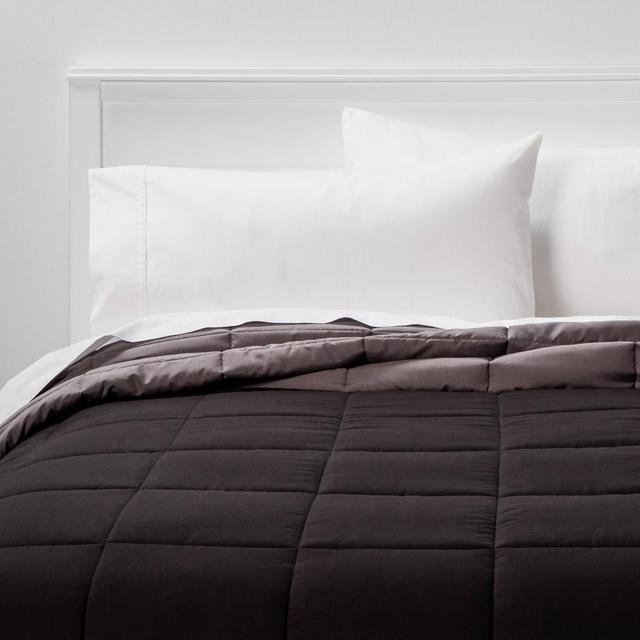 Twin/Twin Extra Long Reversible Microfiber Solid Comforter Black/Dark Gray - Room Essentials™