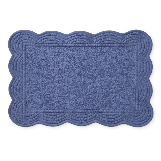 Vine Floral Boutis Scalloped Place Mats, Set of 4, Bijou Blue