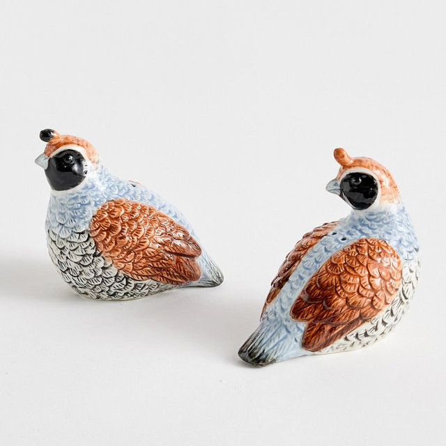 Fantastical Forest Stoneware Quail Salt & Pepper Shakers, Set of 2 - Multi