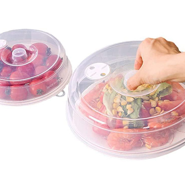 Microwave Splatter Cover for Food, BPA-Free Steam Vents Microwave Plate Cover with Easy-Grip Handle, Dishwasher Safe,Fruit Drainer Basket, For Dishwasher & Refrigerator - 2Pcs (Diameter 9 inch + 6.7 inch)