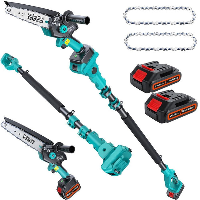 Cordless Pole Saw & Mini Chainsaw,2-IN-1 6 inch Electric Handheld Chain Saw with 2 Pack Rechargeable Batteries,Battery Powered Saw 16 Feet MAX for Trees Trimming Wood Cutting,Perfect Gifts for Men Dad
