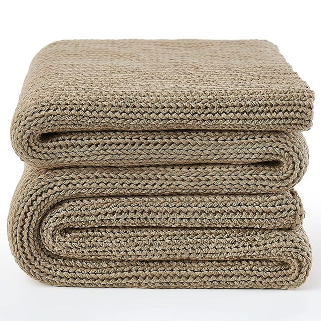 Guohaoi Knitted Weighted Blanket(Beige 60"x80" 15lbs),Home Décor Cooling Throw Blanket for Stressed or Hot Sleepers,Hand Made Chunky Knit Heavy Blanket for Adults Use on Queen/King Size Bed