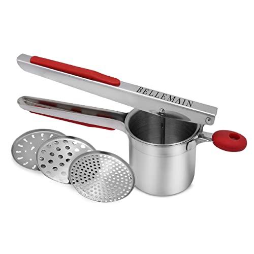 Top Rated Bellemain Stainless Steel Potato Ricer with 3 Interchangeable Fineness Discs-Full 2-Year Warranty