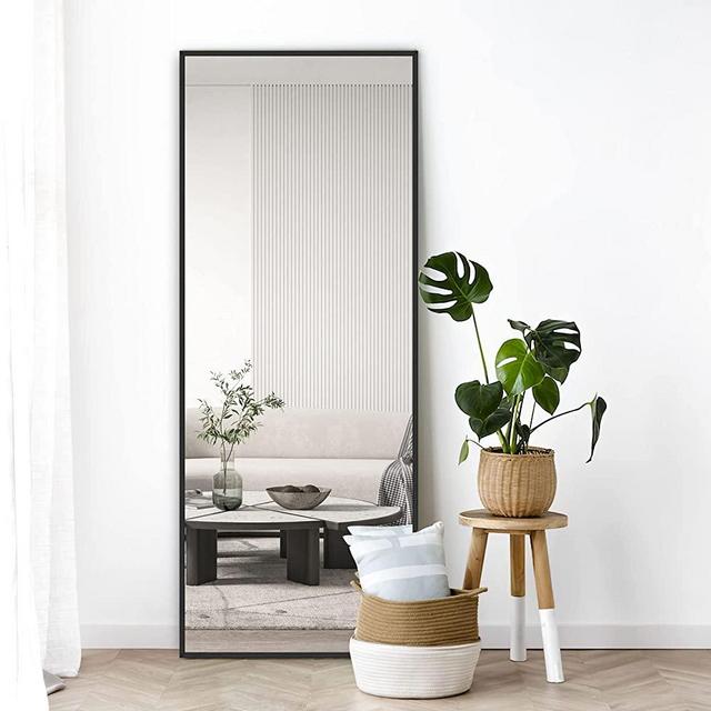 NeuType Full Length Mirror, Aluminum Alloy Thin Frame, 64"x21" Black, Wall Mirror Dressing Mirror, Hanging or Leaning Against Wall, Bedroom Mirror, Floor Mirror, Full Body Mirror, with Stand