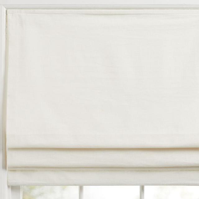 Emery Linen/Cotton Light Filtering Roman Cordless Shade, Ivory, 26 x 64"