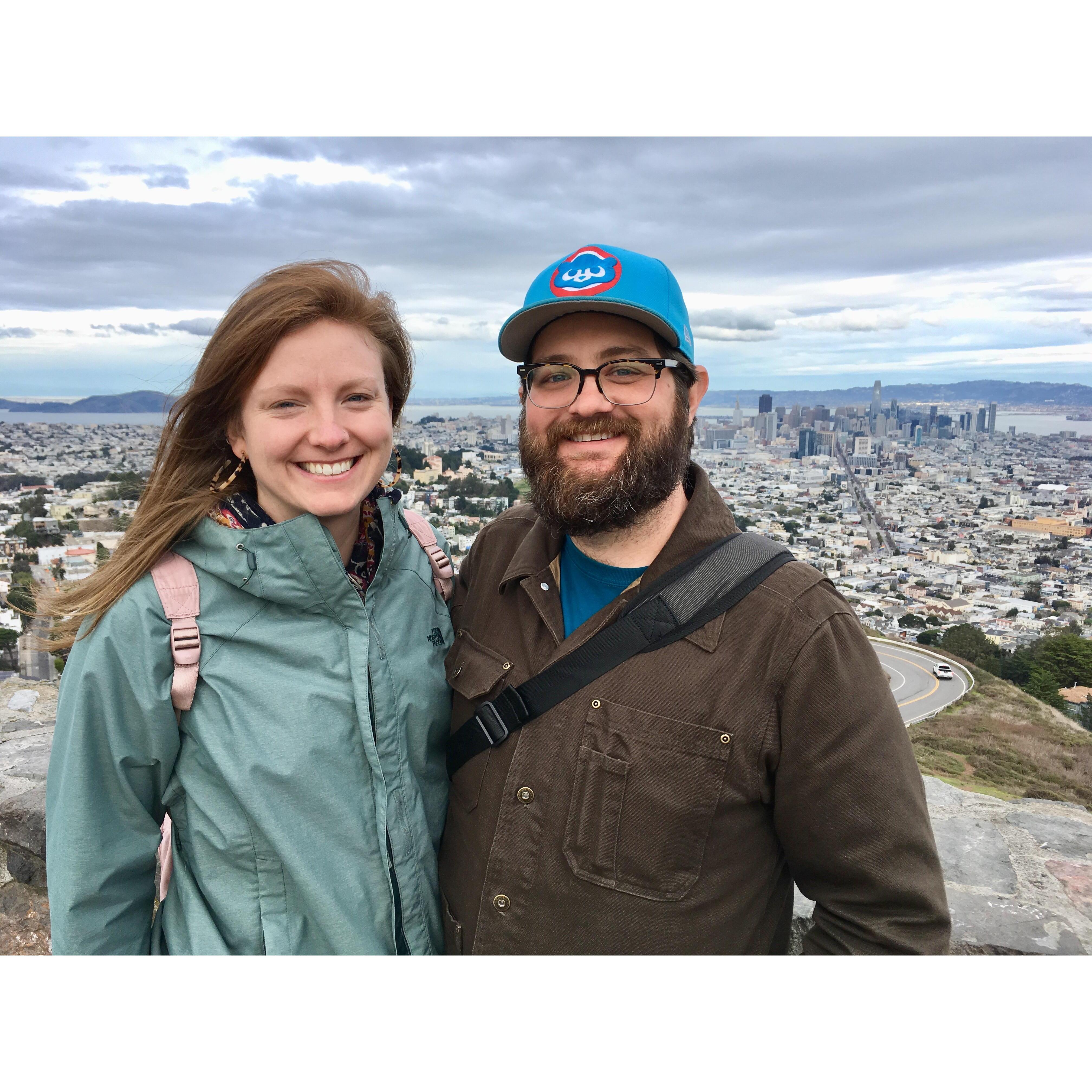 Overlooking San Francisco after a long windy trip driving up to this point on an Old-Fashioned Aces California tour