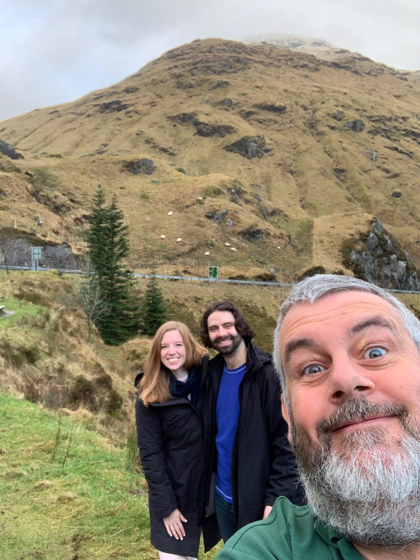 Us and our tour guide, “King Dan” (a nickname he gave himself) in Scotland.