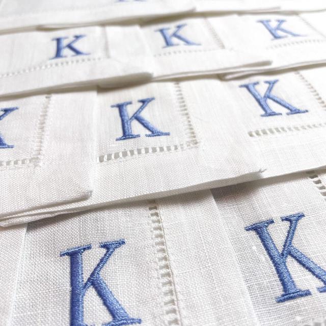 Embroidered Cocktail Napkins with Single Letter Monogram Initial Set | Threads & Honey