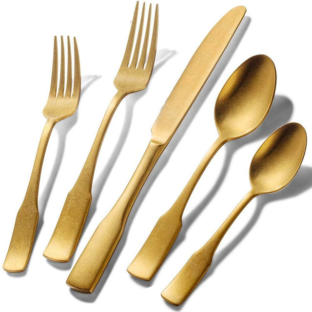 Alata Kate Gold Tumbled 20-Piece Silverware Set,Service for 4,Stainless Steel Flatware Set,Tumbled Cutlery Set,Dishwasher Safe