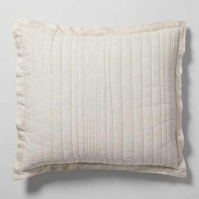 European Flax Linen Linework Quilt, Euro Sham Set, Natural Flax