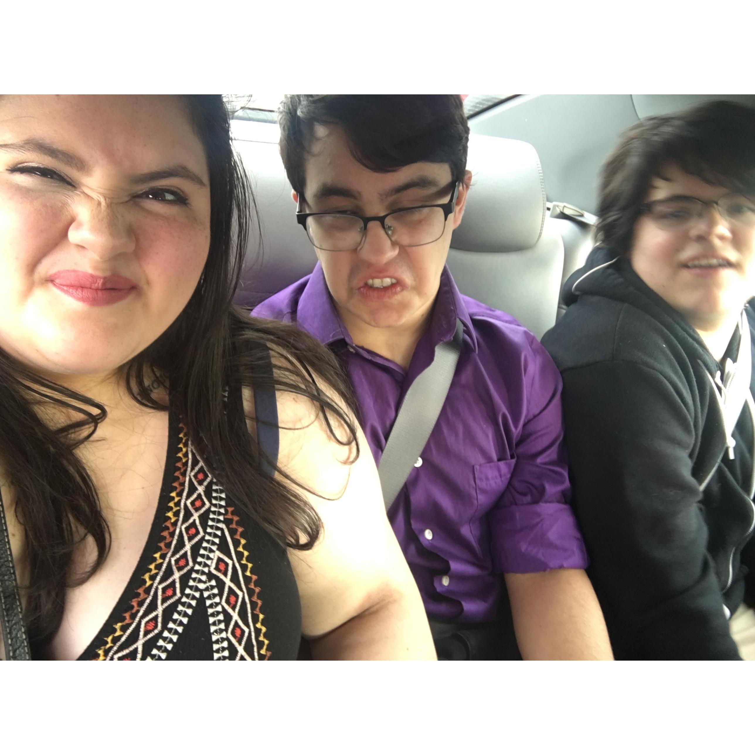 A very silly picture! this was taken on our way to celebrate Chris's birthday.