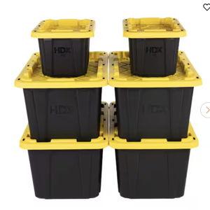 27-Gal. and 7-Gal. Tough Storage Tote Bundle in Black and Yellow - 6 Pack