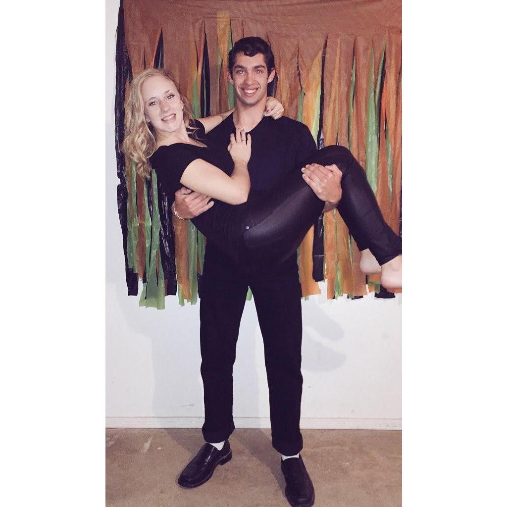 We went as Danny and Sandy from Grease the movie for Halloween in high school. This year we will be going as a bride and groom!