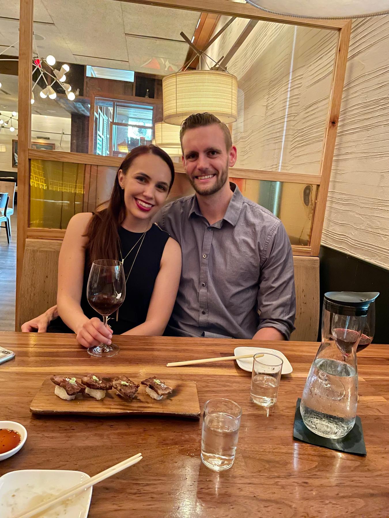 Andrew's birthday celebration with sushi in 2021 (learning to accept Nicole paying sometimes)