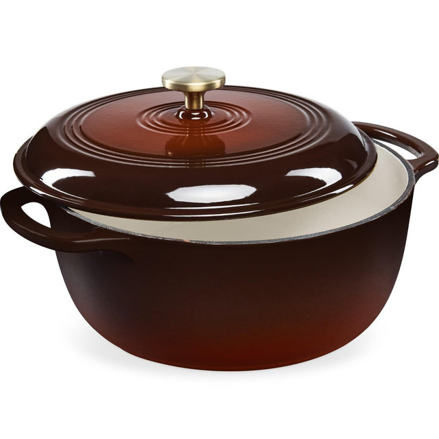 Best Choice Products 6 Quart Cast-Iron Dutch Oven, Heavy-Duty Kitchenware w/ Enamel, Side Handles - Chocolate Ganache