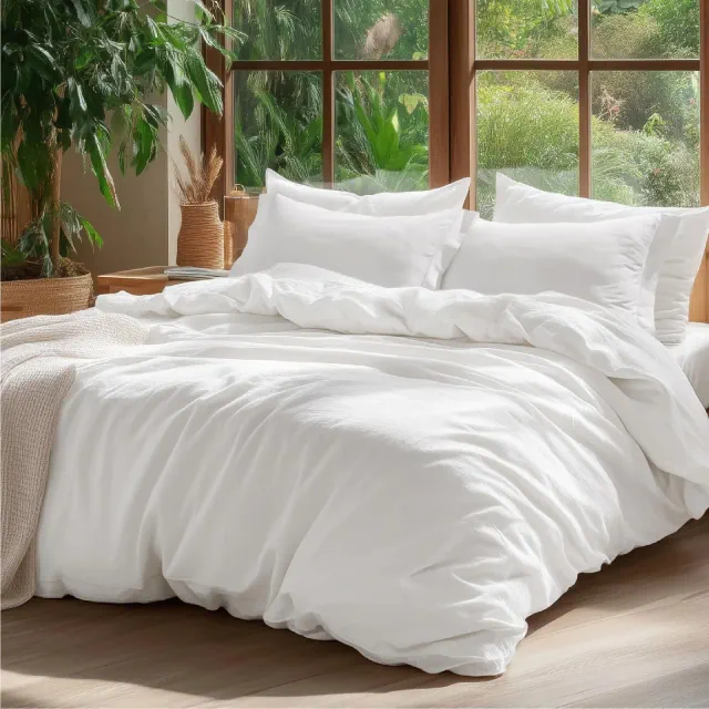 100% Washed Cotton Duvet Cover Queen Size Natural White Minimalist Cotton Duvet Cover for All Seasons GentleSoft™ Plain Simple Bedding Set