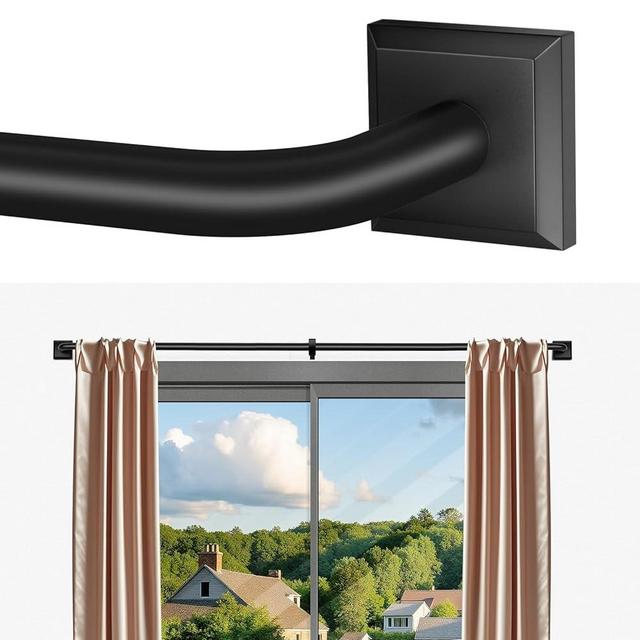 Black Curtain Rods for Windows 48-90Inch(4-7.5ft) Heavy Duty Wrap Around Blackout Curtain Rods,Adjustable Room Darkening Drapery Rod for Bedroom, Living Room, Sliding Door & Outdoor Patio