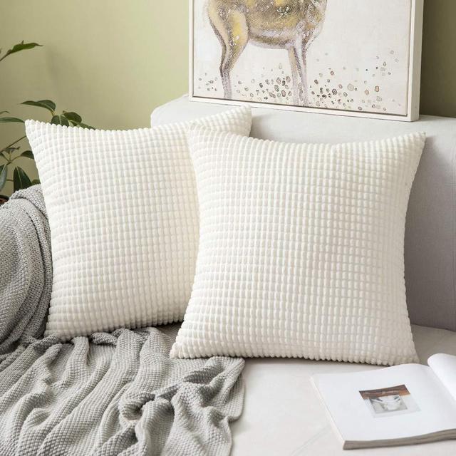 MIULEE Pack of 2 Decorative Throw Pillow Covers Soft Corduroy Solid Cushion Case Cream White Pillow Cases for Couch Sofa Bedroom Car 18 x 18 Inch 45 x 45 cm