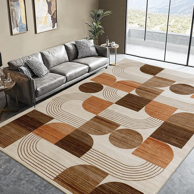 QDUIDU Large Machine Washable 5x7 Area Rug, Soft Modern Geometric Abstract Orange Rugs for Bedroom Living Room, Non-Shedding Faux Wool Indoor Throw Floor Carpet for Office Entryway Dining Room Decor
