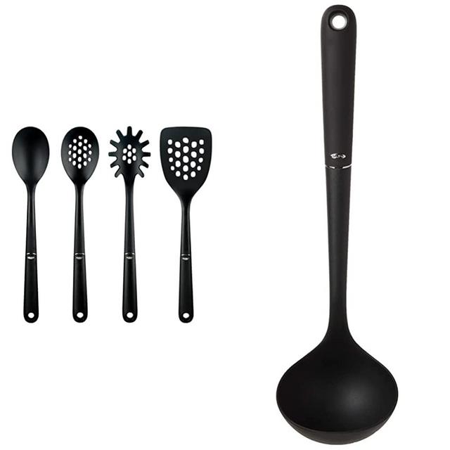 OXO Good Grips 4-Piece Nylon Tool Set & Good Grips Nylon Ladle, Black, One Size