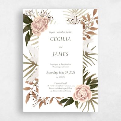 White Floral Wedding Invitation - Segovia Portrait