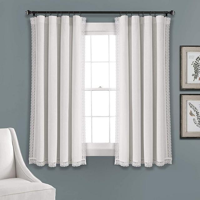 Lush Decor White Rosalie Window Curtains Farmhouse, Rustic Style Panel Set for Living, Dining Room, Bedroom (Pair), 63” x 54, 63" x 54"