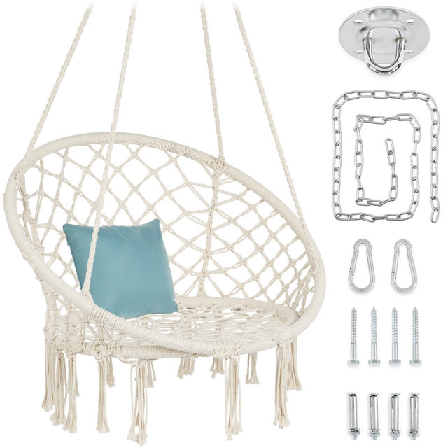 Best Choice Products Macrame Hanging Chair, Handwoven Cotton Hammock Swing w/ Mounting Hardware - Beige