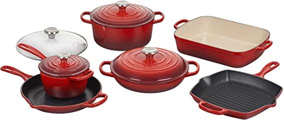 Le Creuset Signature Enameled Cast-Iron Cookware Set, 10-Piece, Cerise