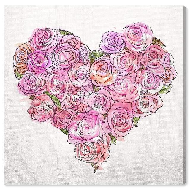 The Oliver Gal Artist Co. Floral Wall Art Canvas Prints 'Heart of Roses' Home Décor, 12" x 12", Pink, White