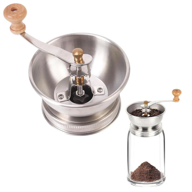 Mason Jar Coffee Grinder, Manual Coffee Grinder Lid Attachment for Wide Mouth Mason Jars, Stainless Steel Mason Jar Lid and Ceramic Burr,Ideal for Camping & Home Barista