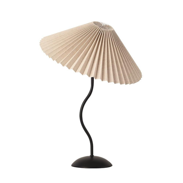 KUNJOULAM Small Pleated Table Lamp, Bedside Nightstand Lamp with Beige Lampshade Black Base, Morden Mini Lamp for Bedroom Home Office Decor, E12 Bulb Included