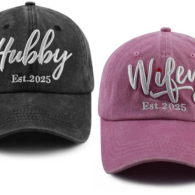 MANMESH HATT Wifey Hubby 2025 Couples Dad Hats Baseball Caps, Embroidered Adjustable Cotton Honeymoon Wedding Baseball Caps
