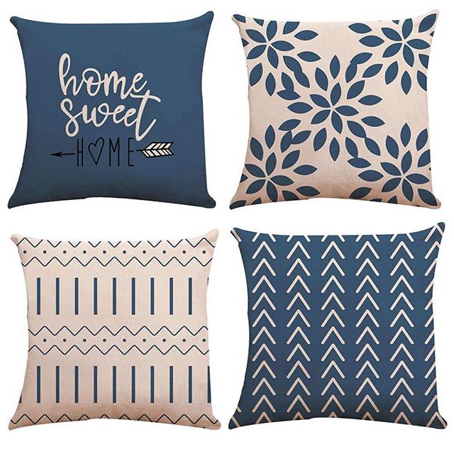 YCOLL Pillow Covers 16x16 Modern Sofa Throw Pillow Cover, Decorative Outdoor Linen Fabric Pillow Case for Couch Bed Car (Light Blue, 16x16,Set of 4)