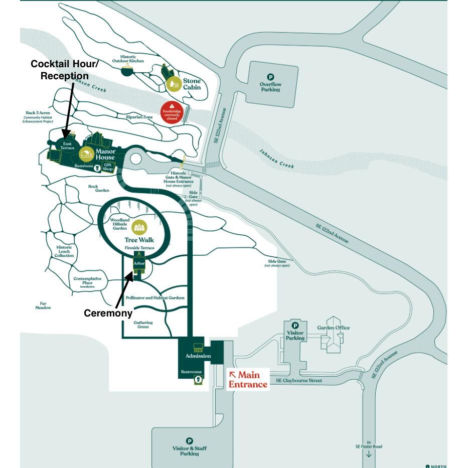 Ceremony and Reception map for Leach Botanical Gardens