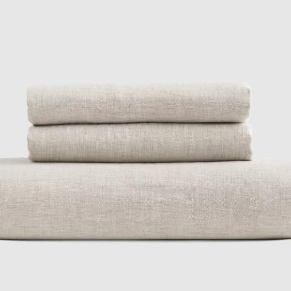Color Natural Chambray - European Linen Fitted Sheet Set - King (Without Flat Sheet)