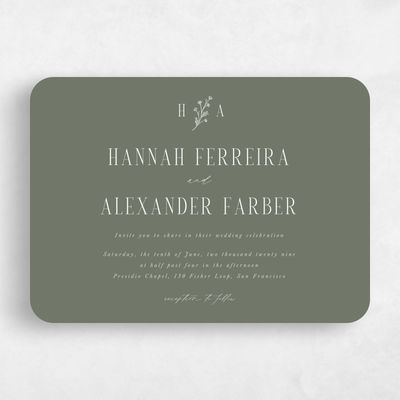 Green Rounded Wedding Invitation - Nydia Landscape