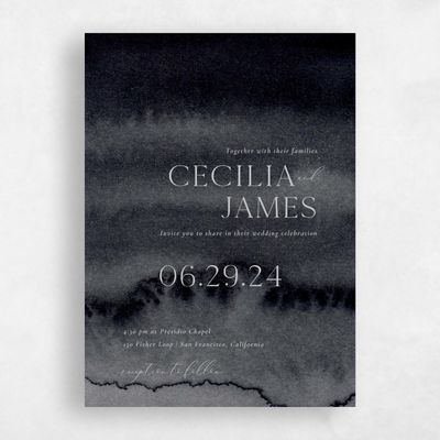 Charcoal, Grey Wedding Invitation - Loreto Portrait