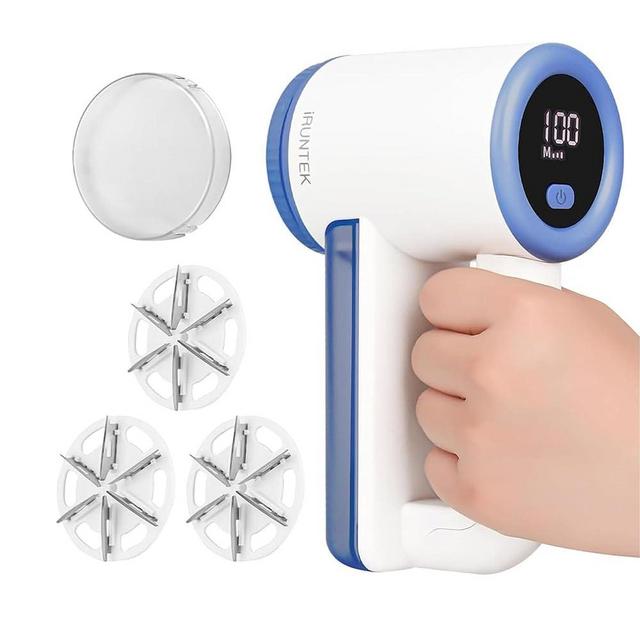 iRUNTEK Rechargeable Fabric Shaver, Electric Commercial Lint Remover with LED Display & Big Trash Box, 3-Speeds for Removing Fuzz and Pill from Clothes, Furniture, Sweater, Couch and Blanket, Blue