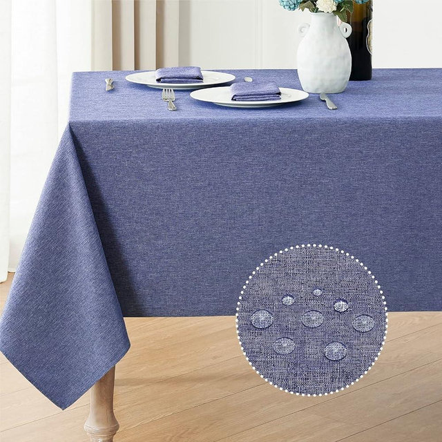 Veblandy Rectangle Tablecloth Linen Textured Waterproof & Stain Resistant Table Cloth Wrinkle Free Decorative Fabric Farmhouse Table Cover for Dining/Party/Buffet/Wedding, 60 x 84 Inch, Demin Blue