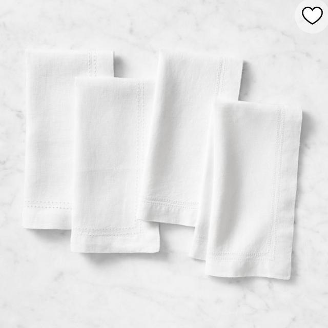 Williams Sonoma White Linen Double Hemstitch Napkins set of 8