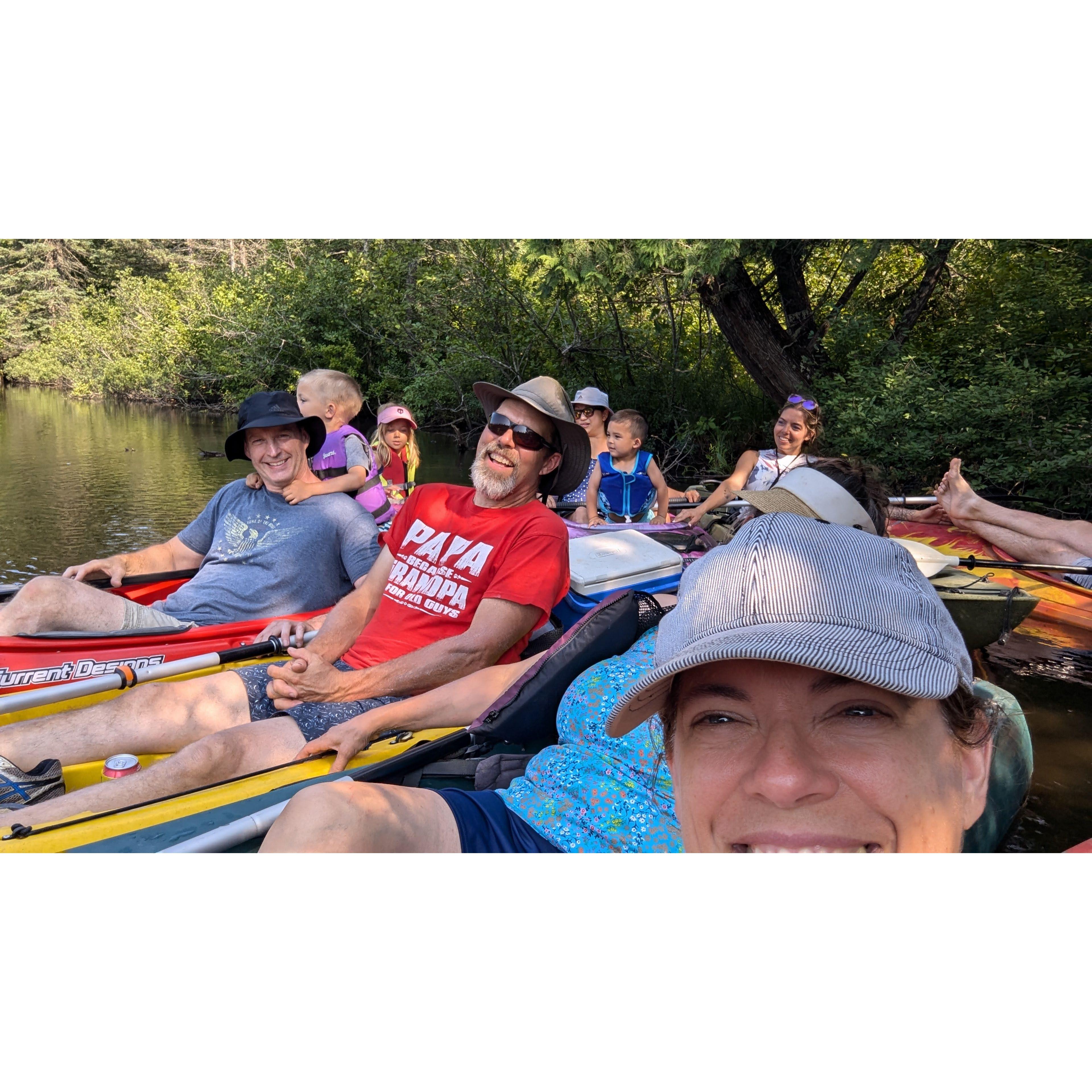 July 21, 2024. Jim decided to brave it and join much of the Stangler family on a camping/kayaking weekend. Brule, Wisconsin.