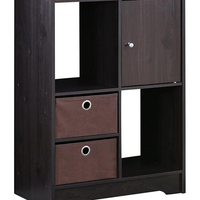 Furinno Living Storage Cabinet with Bins and Door, Espresso/Dark Brown