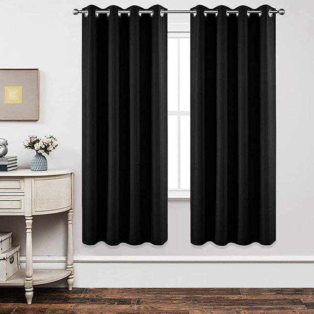 JOYDECO Blackout Curtains 72 Inch Length 2 Panels Set, Thermal Insulated Long Curtains& Drapes, Room Darkening Grommet Curtains for Living Room Bedroom (W52 x L72 Inch, Black)