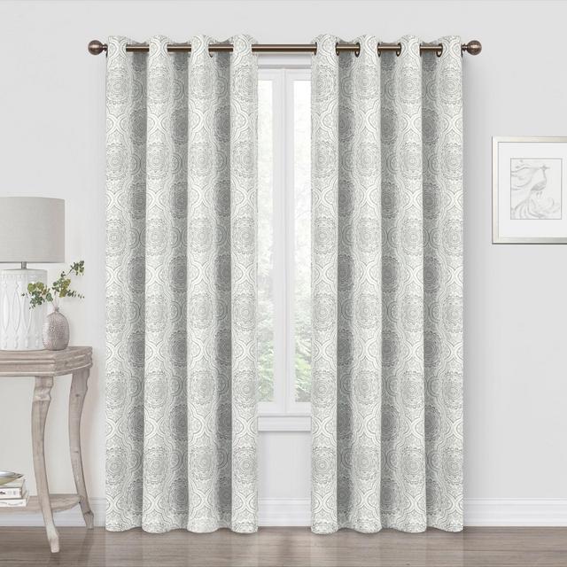 Quinn Medallion 84-Inch Blackout Grommet Window Curtain Panel in Grey