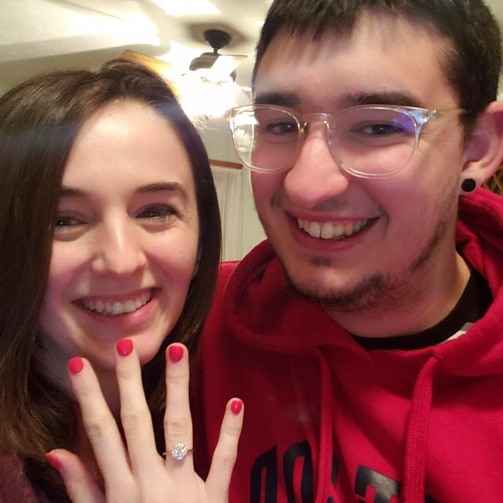 This picture was taken in between Skype/Facetime calls to various friends and family members to tell them the big news: "We're getting married!"