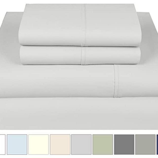 Threadmill Home Linen 400 Thread Count 100% Extra-Long Staple Cotton Sheet Set, Queen Sheets, Luxury Bedding, Queen Sheets 4 Piece Set,Smooth Sateen Weave, Silver